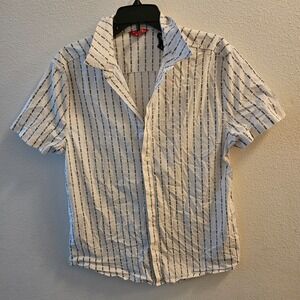 Guess‎ Button Down Shirt Men's M White & Black Geometric Short Sleeve